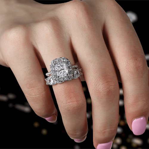 Eternity Halo Cushion Cut Ring Set in White Gold - Black Diamonds New York