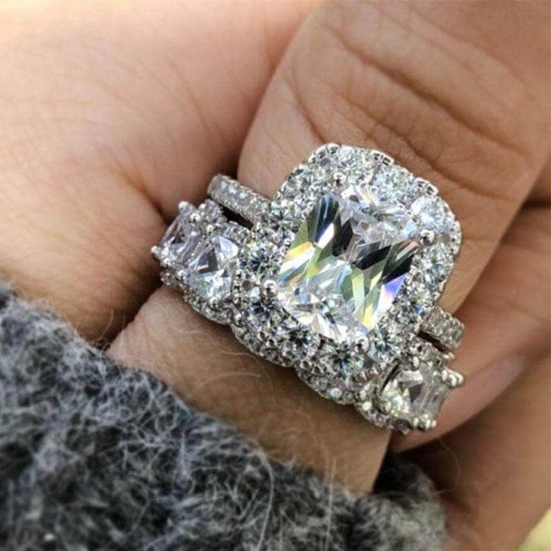 Eternity Halo Cushion Cut Ring Set in White Gold-Black Diamonds New York
