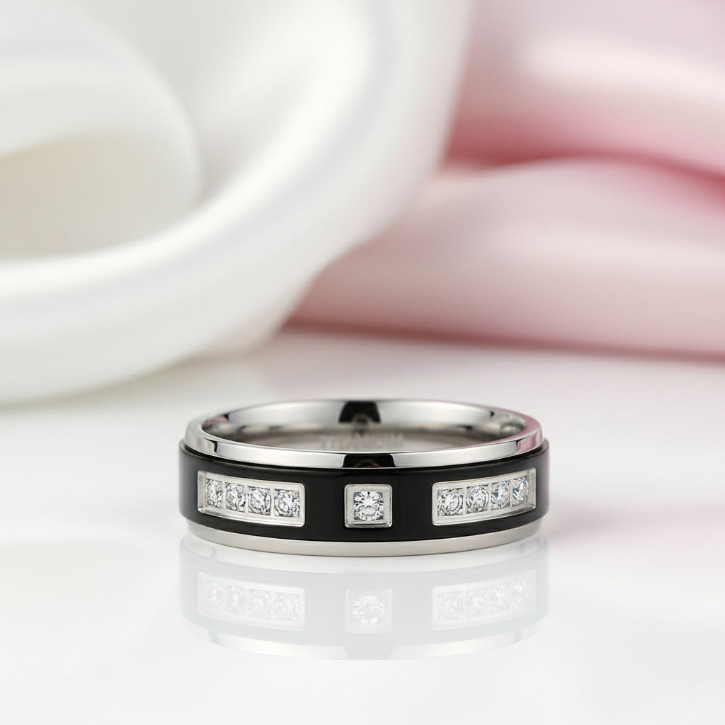 Eternity Diamond Option Men's Titanium Wedding Band-Black Diamonds New York