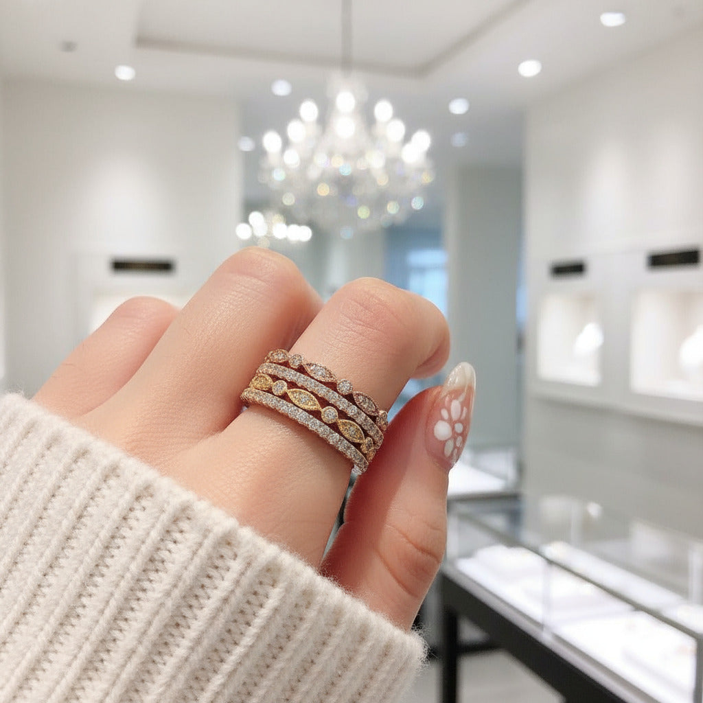 Eternity Band Stackable Diamond Ring Set Adira Stackable Diamond