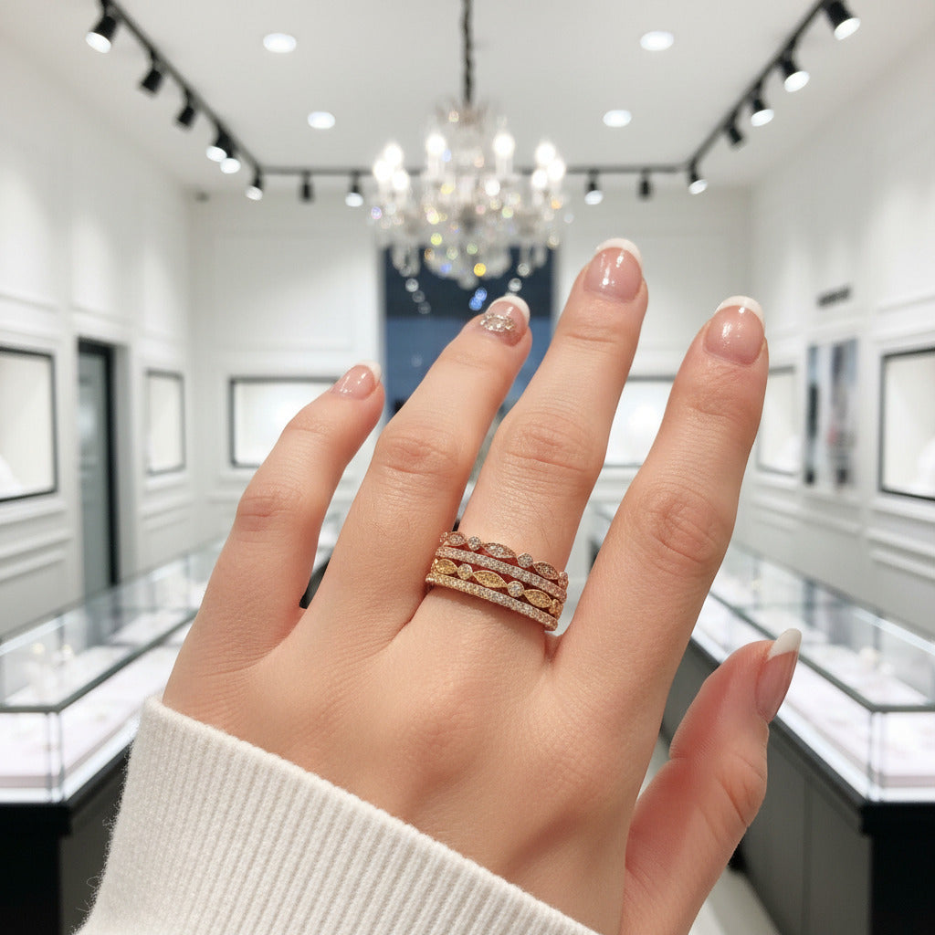 Eternity Three Tone 4PC Stackable Wedding Band Set – Black