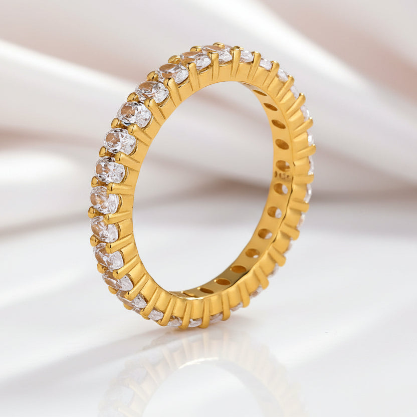 Eternity Yellow Gold Oval Cut Wedding Ring Band-Black Diamonds New York