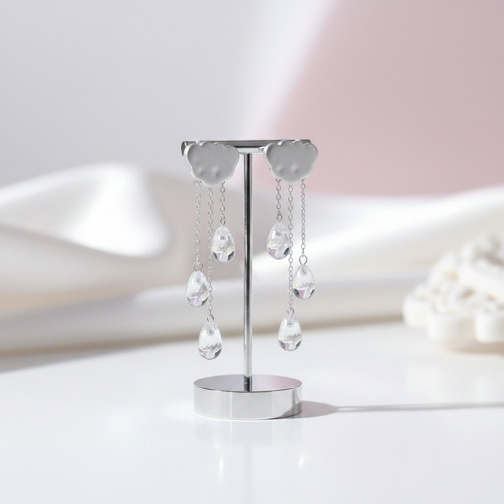 Ethnic Crystal Ethnic Cloud Long Tassel Drop Earrings-Black Diamonds New York