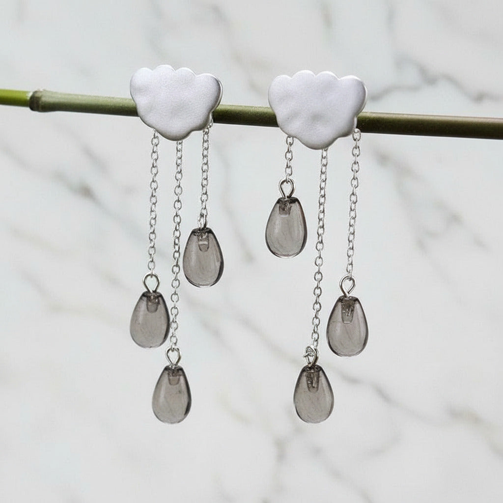 Ethnic Crystal Ethnic Cloud Long Tassel Drop Earrings-Black Diamonds New York