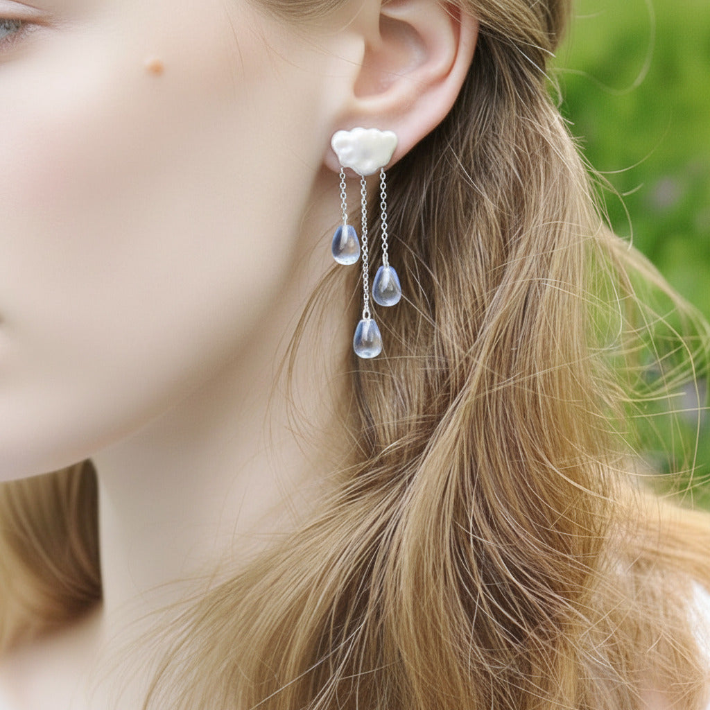 Ethnic Crystal Ethnic Cloud Long Tassel Drop Earrings-Black Diamonds New York