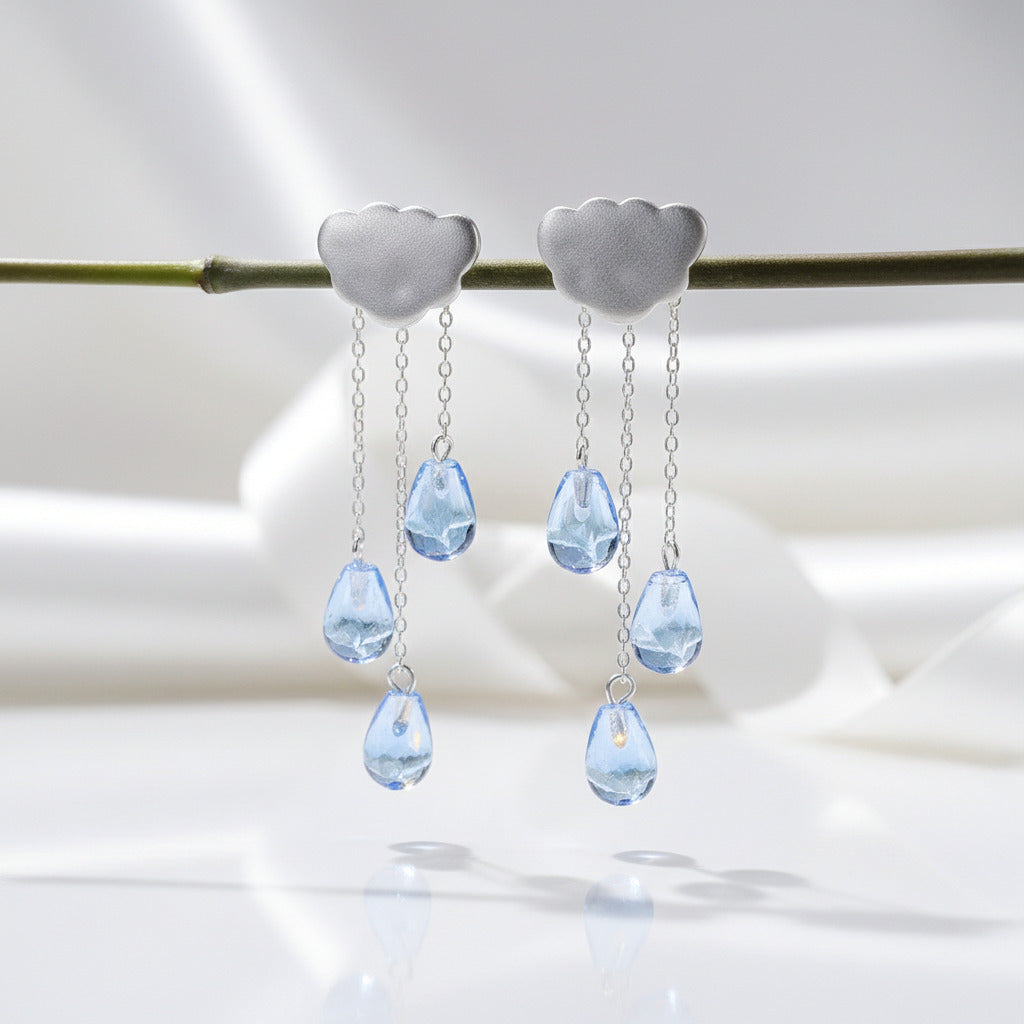 Ethnic Crystal Ethnic Cloud Long Tassel Drop Earrings-Black Diamonds New York