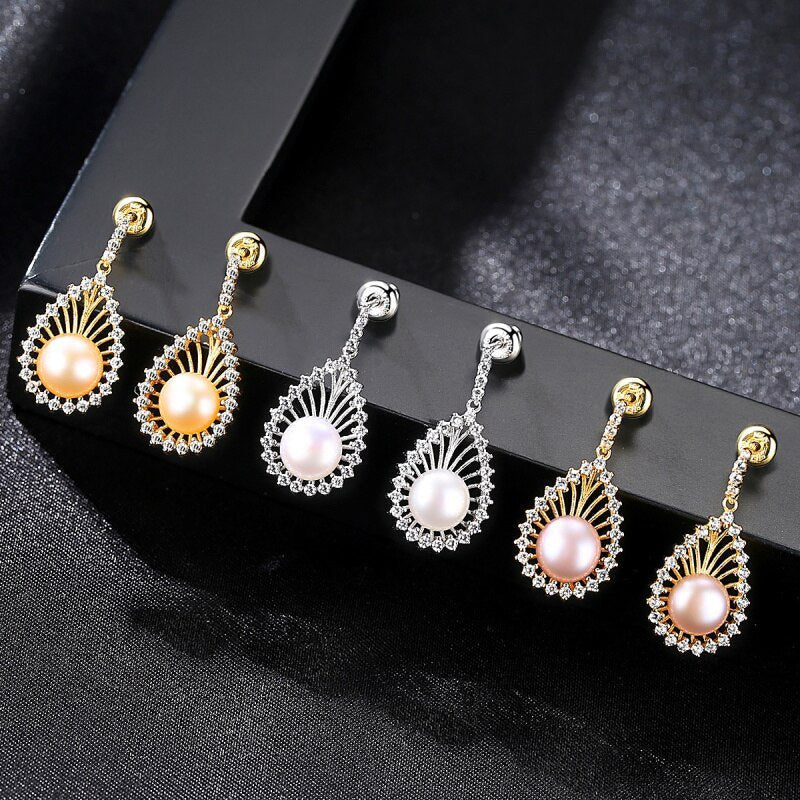 Ethnic Style Natural Pearl Stud Earrings-Black Diamonds New York