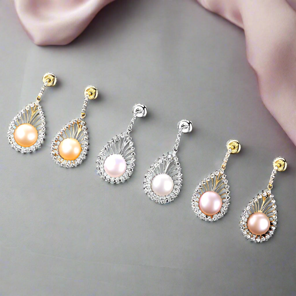 Ethnic Style Pearl Stud Earrings-Black Diamonds New York