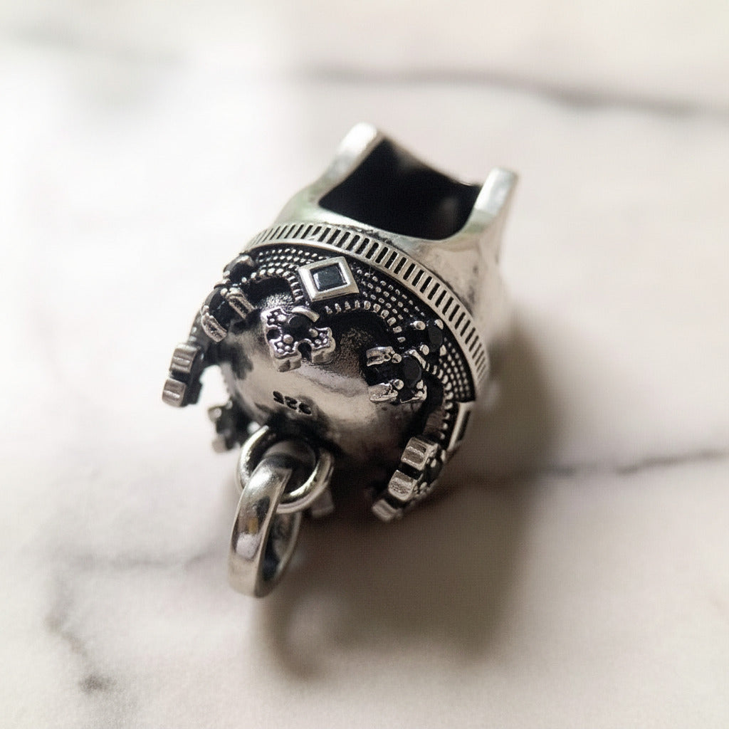 European Option Gothic Skull & Crown Pendant-Black Diamonds New York
