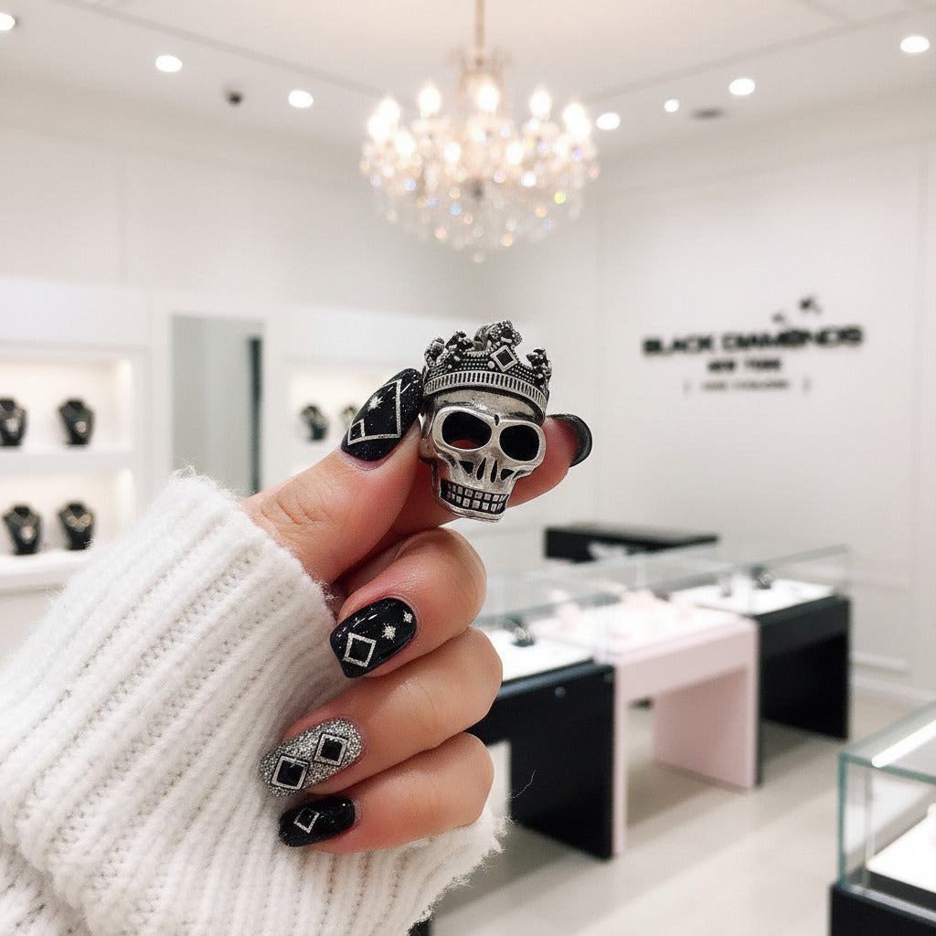 European Option Gothic Skull & Crown Pendant-Black Diamonds New York