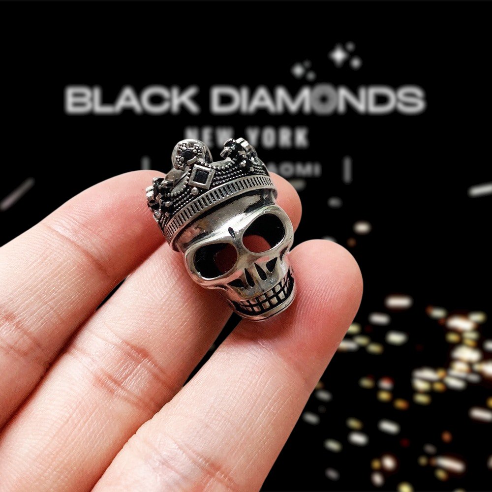 European Option Gothic Skull & Crown Pendant-Black Diamonds New York