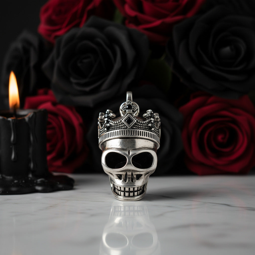 European Option Gothic Skull & Crown Pendant-Black Diamonds New York