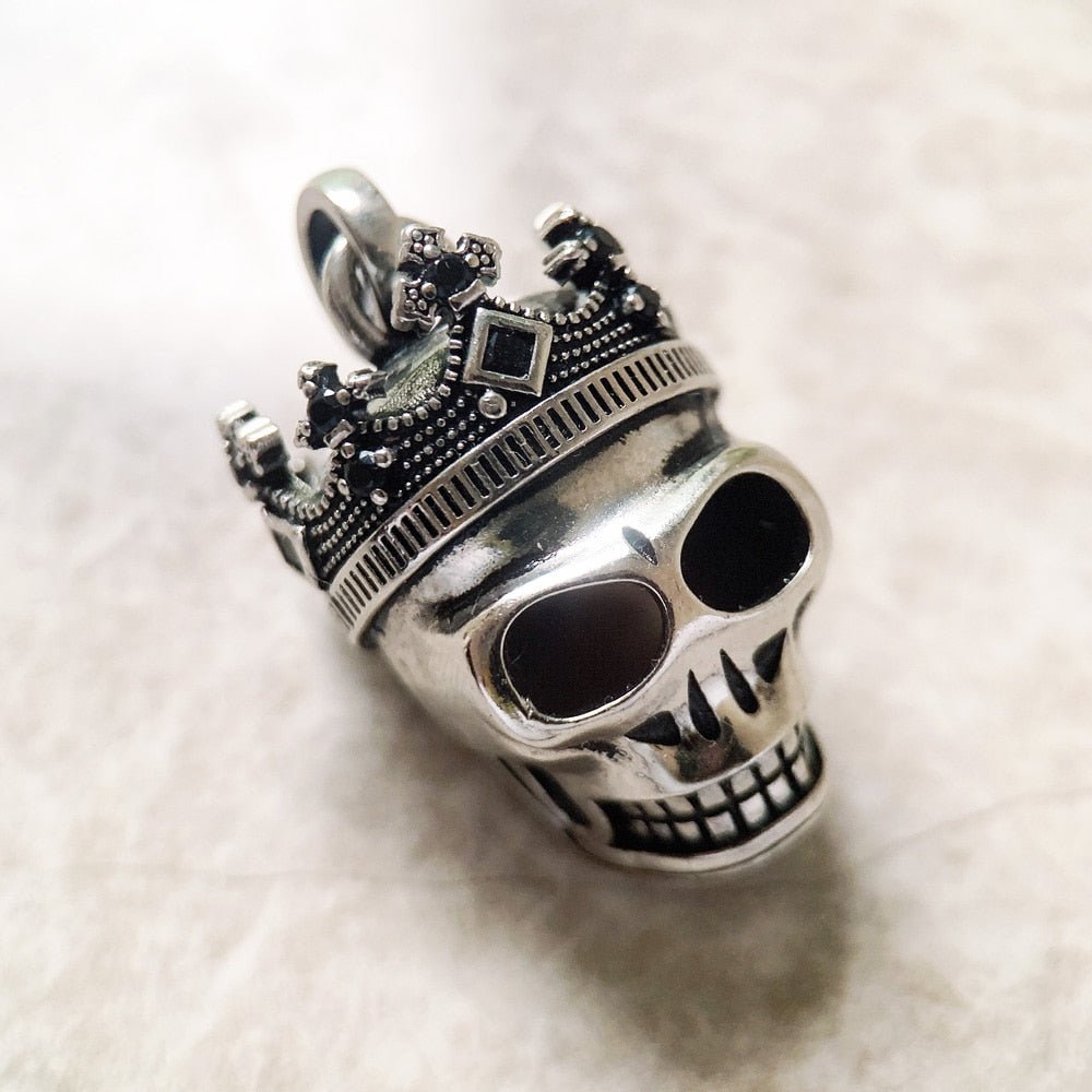 European Style Gothic Skull & Crown Pendant-Black Diamonds New York