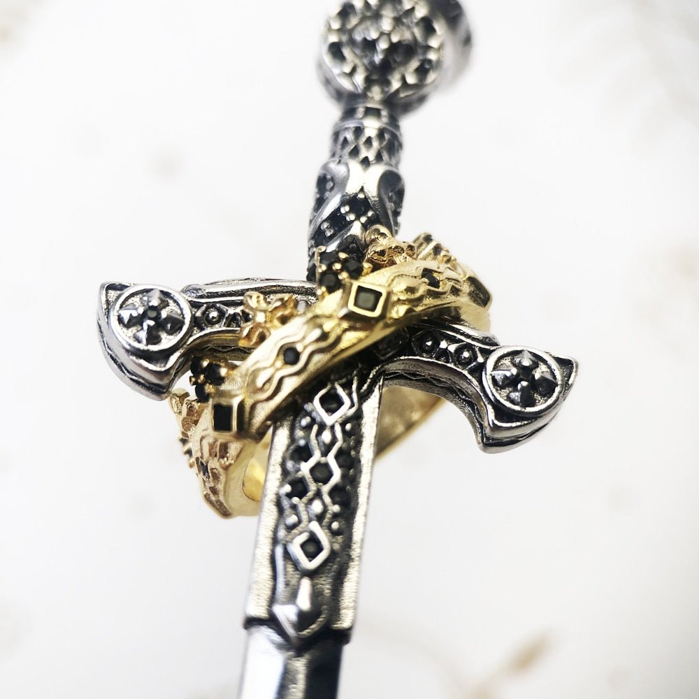 European Style Gothic Sword Link Chain Necklaces-Black Diamonds New York