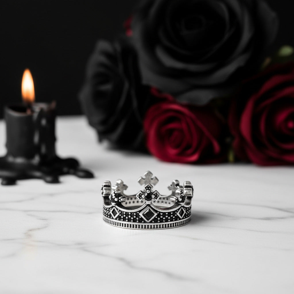 European Option Punk Victorian Crown Ring-Black Diamonds New York