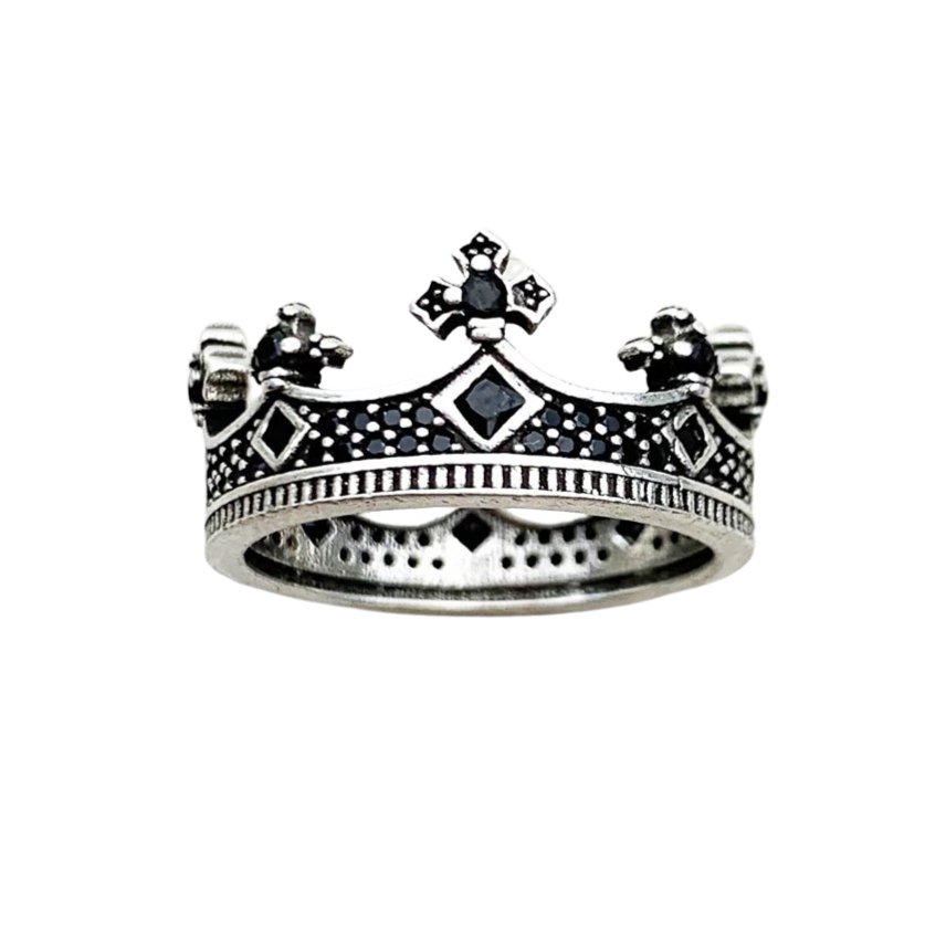European Style Punk Victorian Crown Ring-Black Diamonds New York