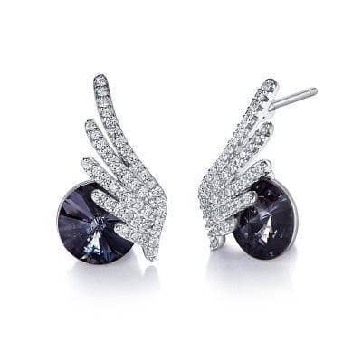 Created Diamond Option Angel's Wings Crystal Delicate Earrings-Black Diamonds New York