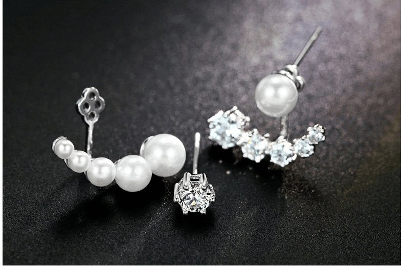 EVN Diamond Asymmetric Detachable Pearl Earrings-Black Diamonds New York