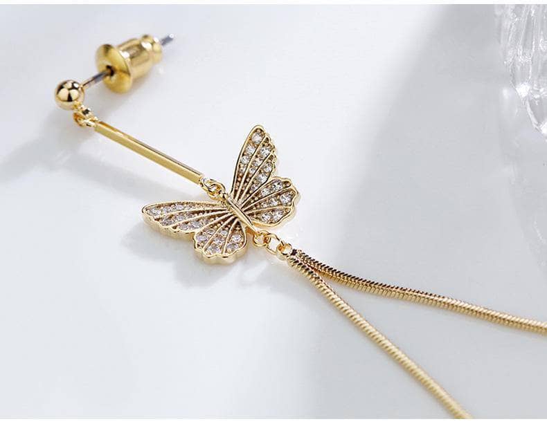 CVD DIAMOND Asymmetrical Long Butterfly Earrings