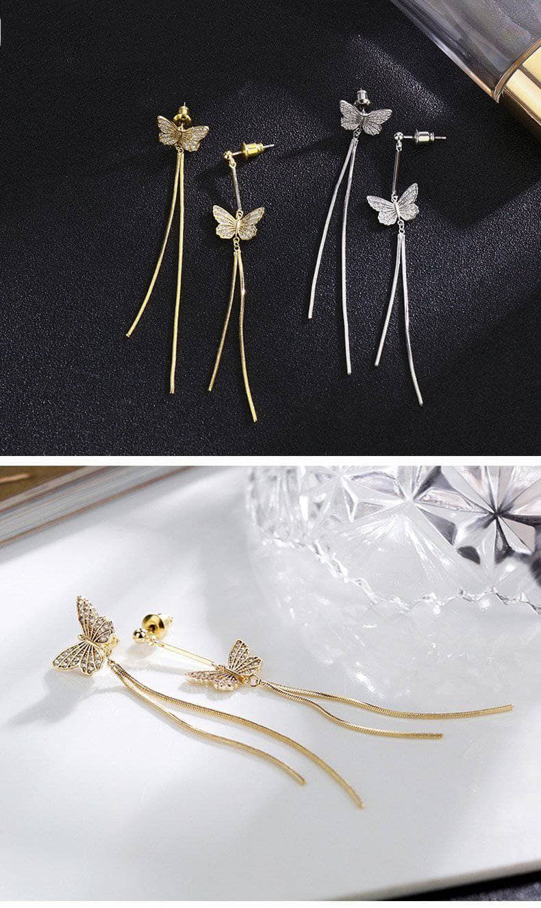 EVN™ Diamond Asymmetrical Long Butterfly Earrings-Black Diamonds New York