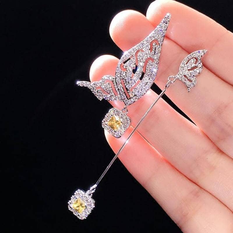 EVN™ Diamond Asymmetrical Wing Fashionable Earrings-Black Diamonds New York