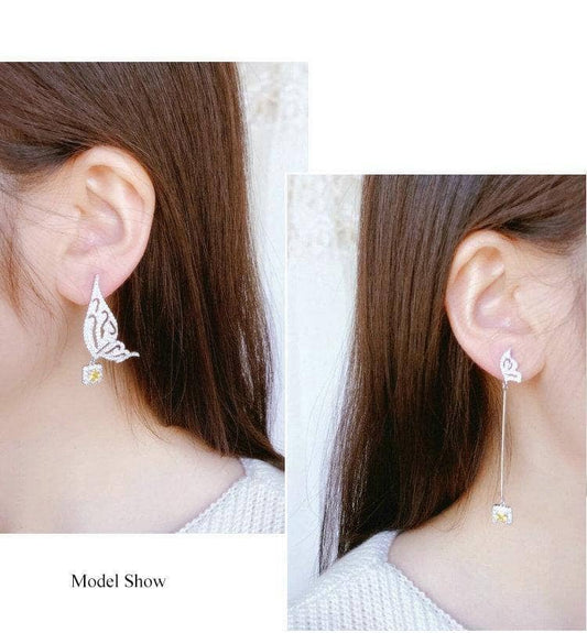 Created Diamond Asymmetrical Wing Fashionable Earrings-Black Diamonds New York
