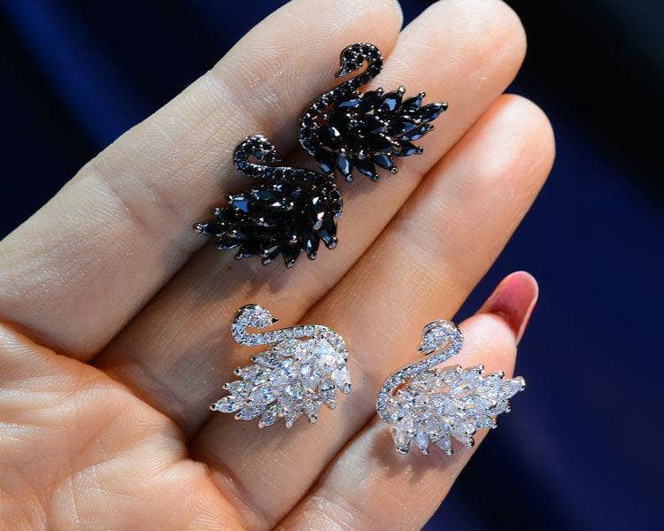 CVD Diamond Black Swan Sparkling Crystal Earrings
