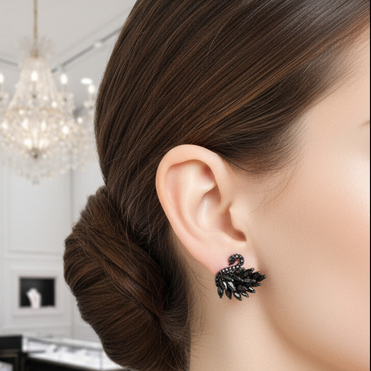 Black Diamond Swan Sparkling Earrings-Black Diamonds New York