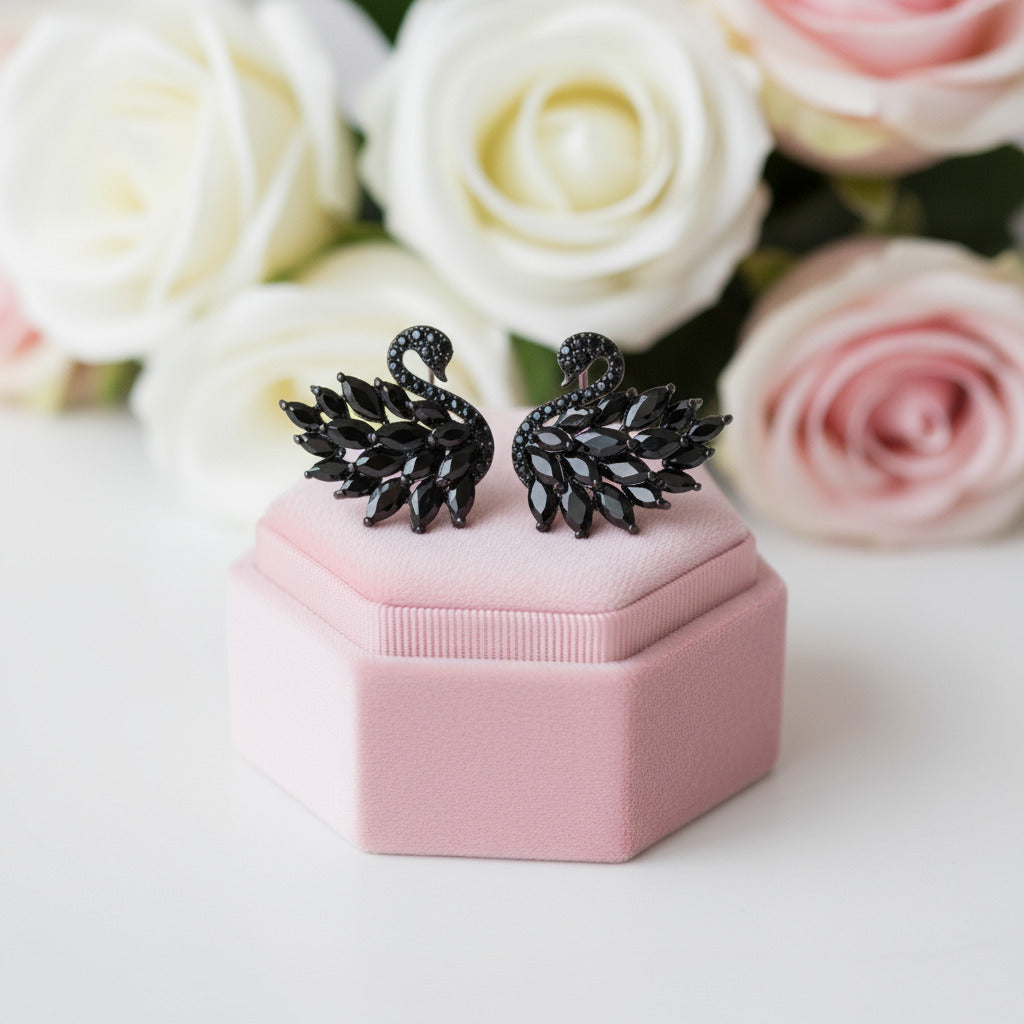 Black Diamond Swan Sparkling Earrings-Black Diamonds New York