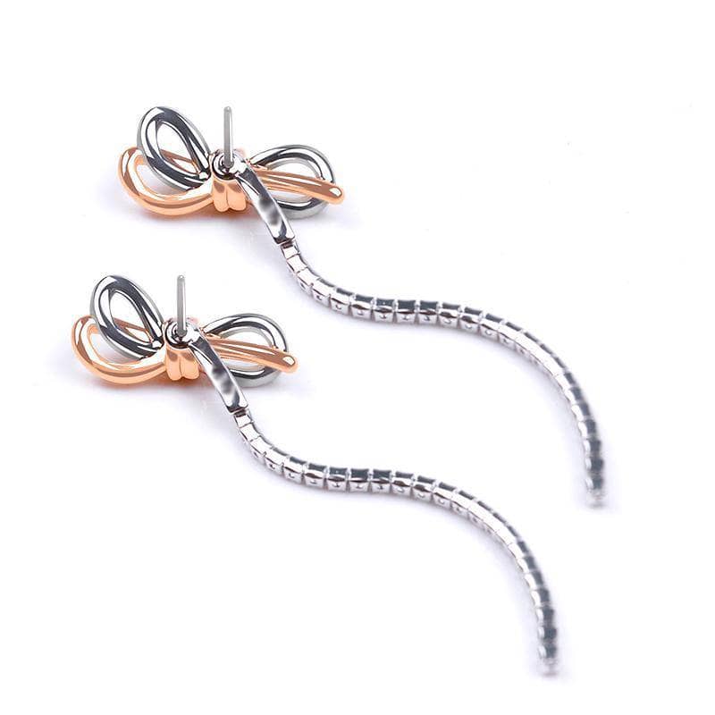 Created Diamond Bow Tassel Temperamental Long Earrings-Black Diamonds New York