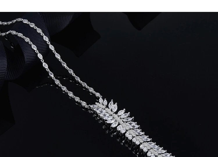 CVD Diamond Creative Long Olive Leaf Shape Necklace