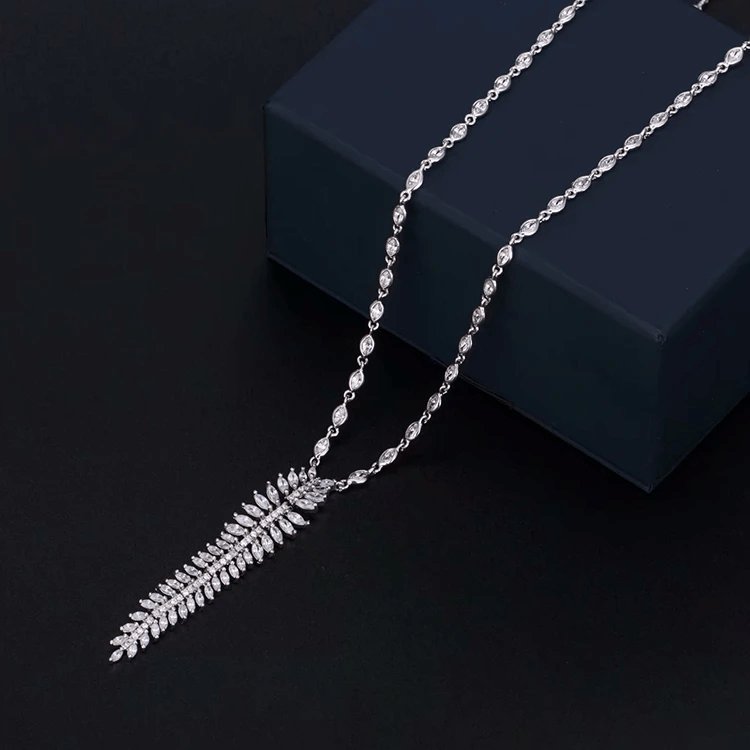 EVN™ Diamond Creative Long Olive Leaf Shape Necklace-Black Diamonds New York