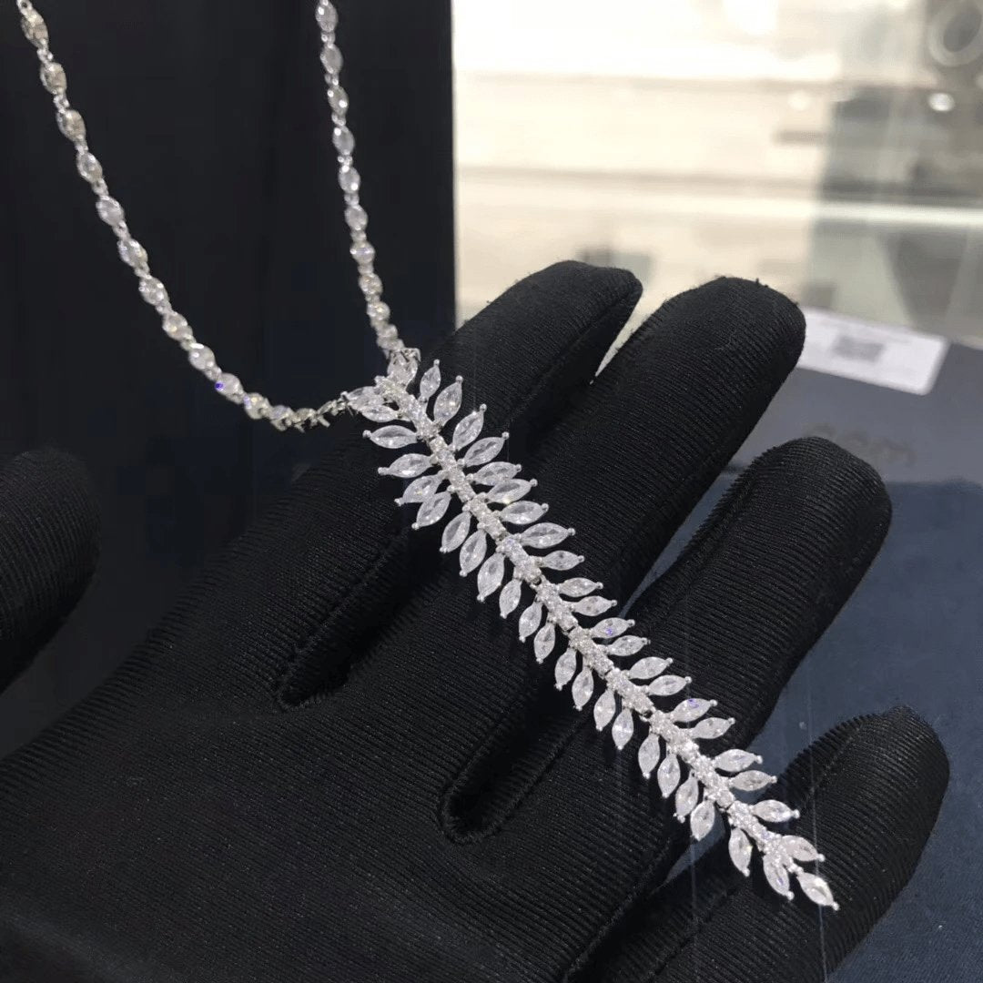 Created Diamond Creative Long Olive Leaf Shape Necklace-Black Diamonds New York