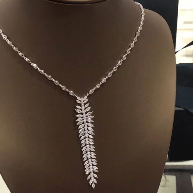CVD Diamond Creative Long Olive Leaf Shape Necklace