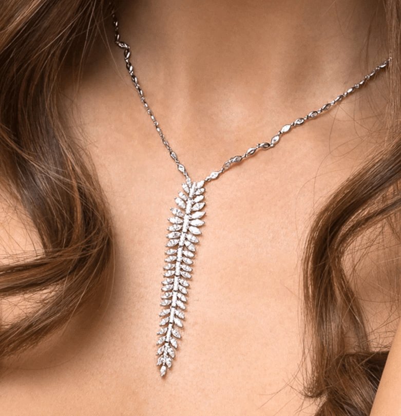 EVN™ Diamond Creative Long Olive Leaf Shape Necklace-Black Diamonds New York
