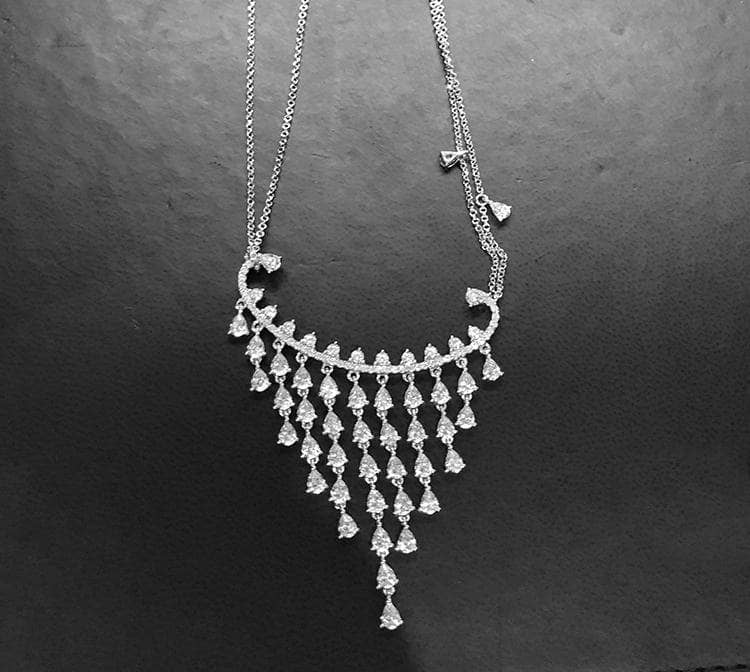 Created Diamond Creative Tassel Long Water Drop Necklace-Black Diamonds New York