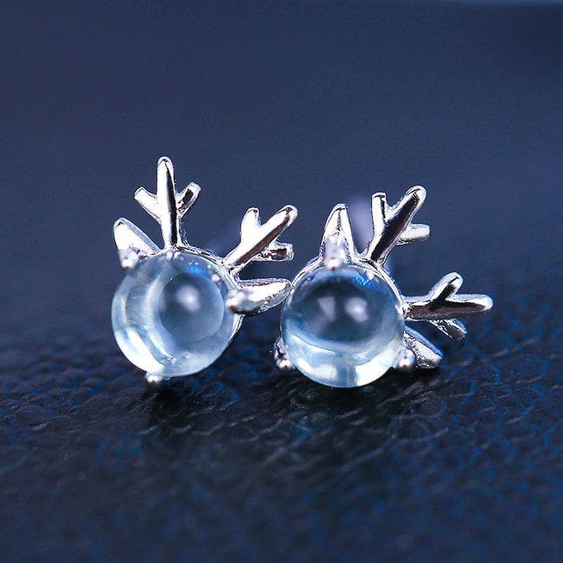 CVD Diamond Cute Antler Blue Crystal Earrings