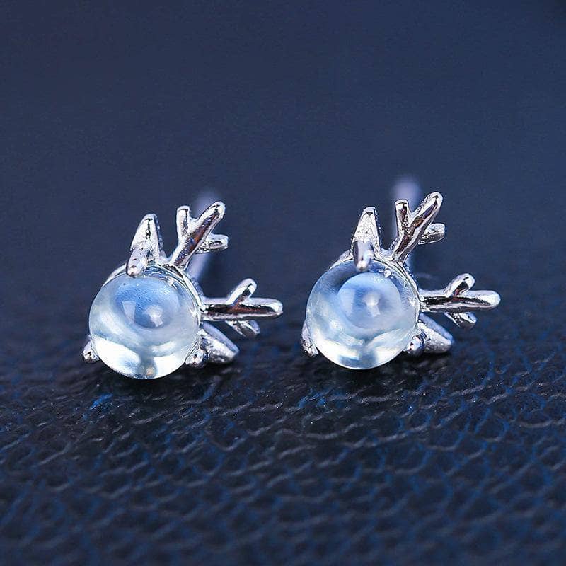CVD Diamond Cute Antler Blue Crystal Earrings