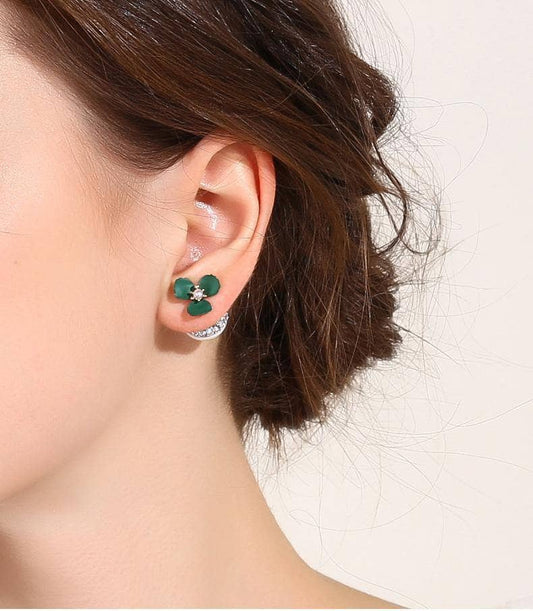 EVN Diamond Deep Green Flower Double-sided Pearl Earrings-Black Diamonds New York