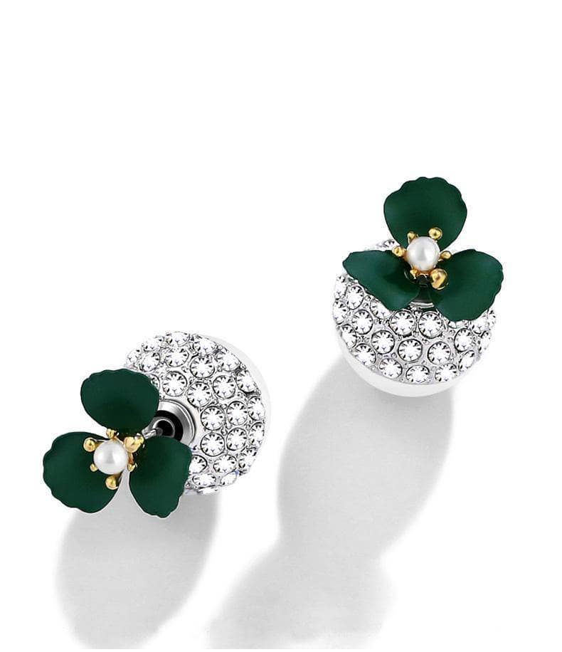 CVD DIAMOND Deep Green Flower Double-sided Pearl Earrings