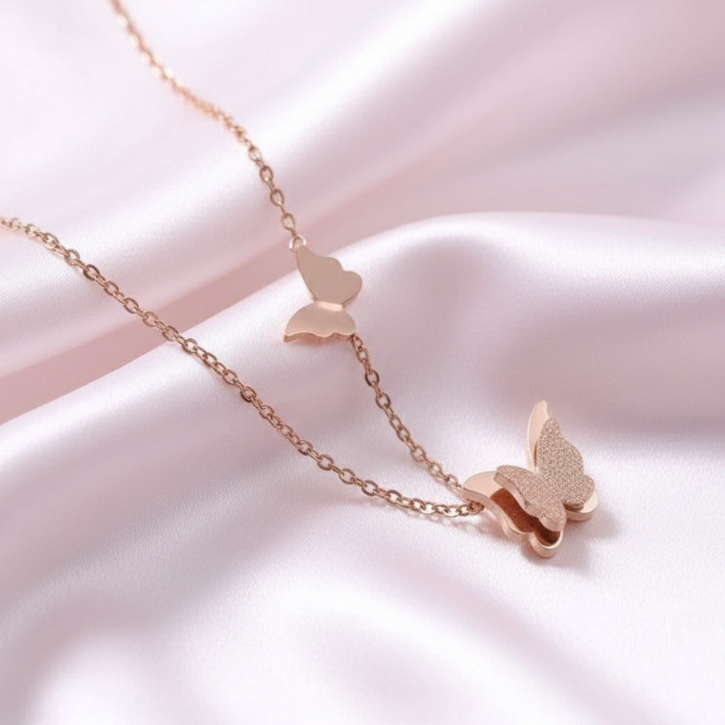 Double Butterfly Flutter Necklace-Black Diamonds New York