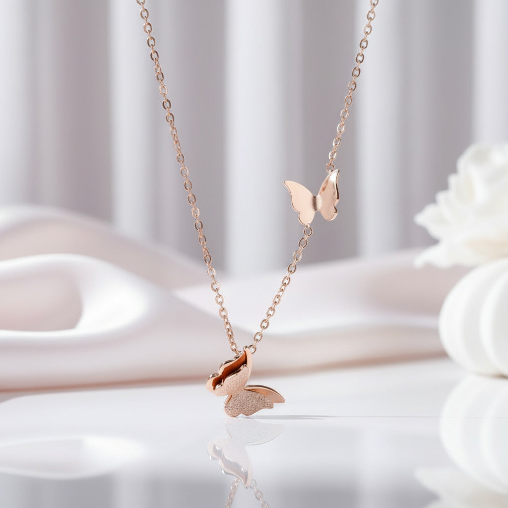 Double Butterfly Flutter Necklace-Black Diamonds New York