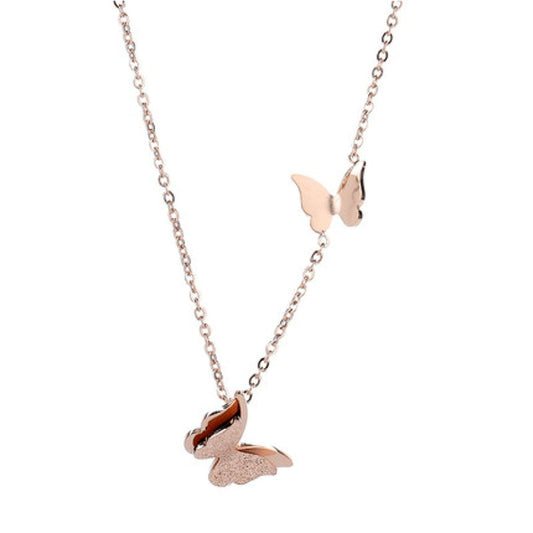 Double Butterfly Flutter Rose Gold Necklace-Black Diamonds New York