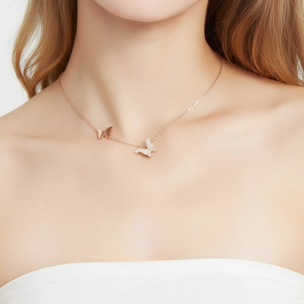 Double Butterfly Flutter Necklace-Black Diamonds New York