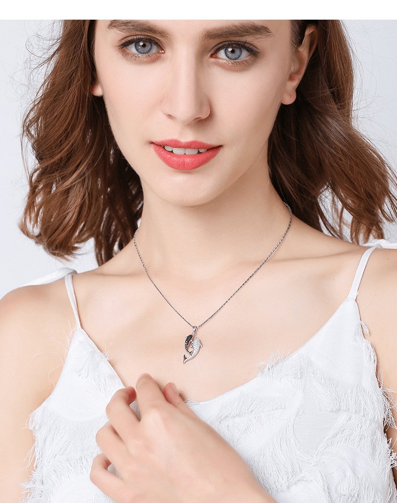 Created Diamond Double Dolphin Romantic Necklace-Black Diamonds New York