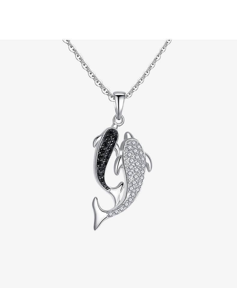 EVN™ Diamond Double Dolphin Romantic Necklace-Black Diamonds New York