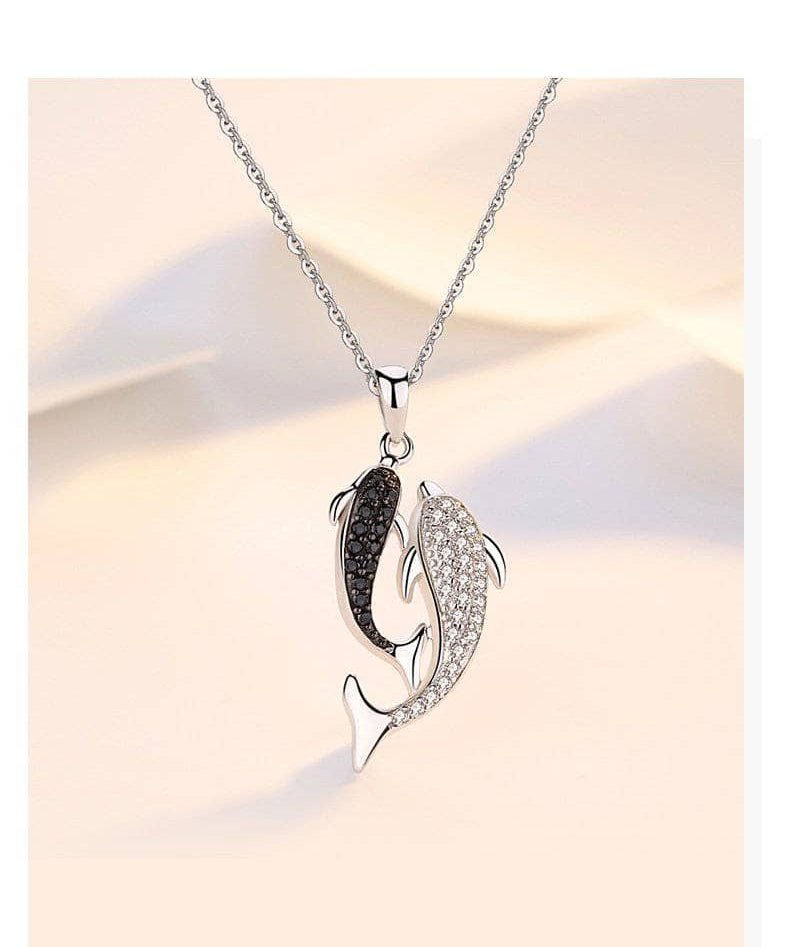 Created Diamond Option Double Dolphin Romantic Necklace NOT EXISTING-Black Diamonds New York