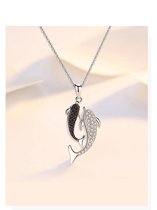 Created Diamond Double Dolphin Romantic Necklace-Black Diamonds New York