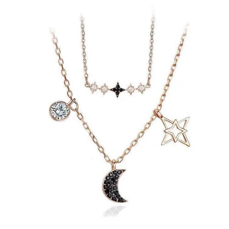 CVD Diamond Double Layers Star and Moon Necklace