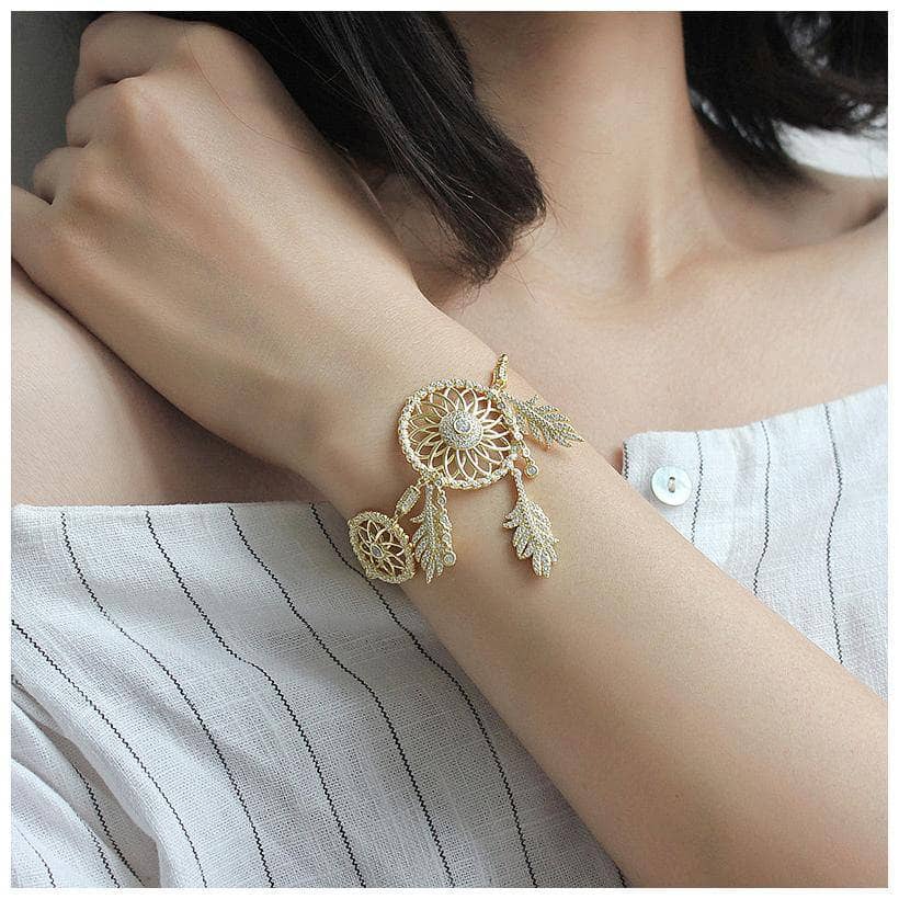 Created Diamond Option Dream Catcher Feather Long Tassel Bracelet HINDI MAHANAP-Black Diamonds New York
